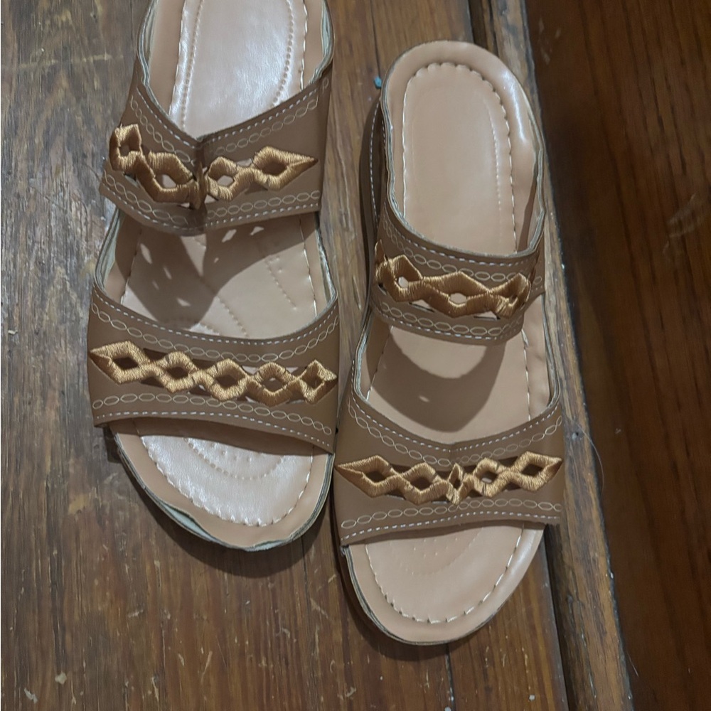 Tan Sandals with Gold Accents
